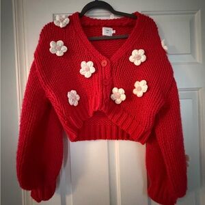 Luna Ivy Red Floral Knit Sweater